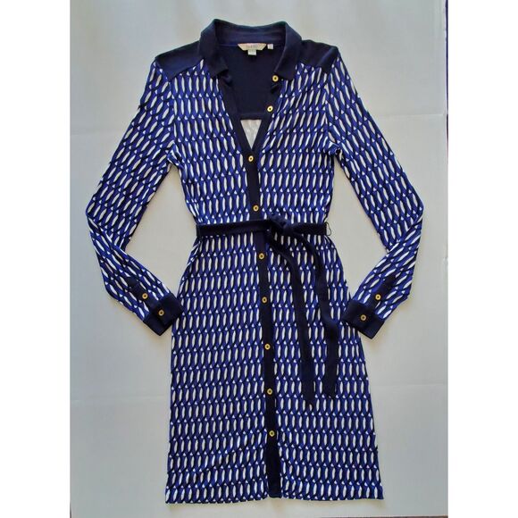 Boden Geometric Print Long Sleeve Shirtdress Button-Down Soft Jersey Sz 4 Preppy - Picture 2 of 9